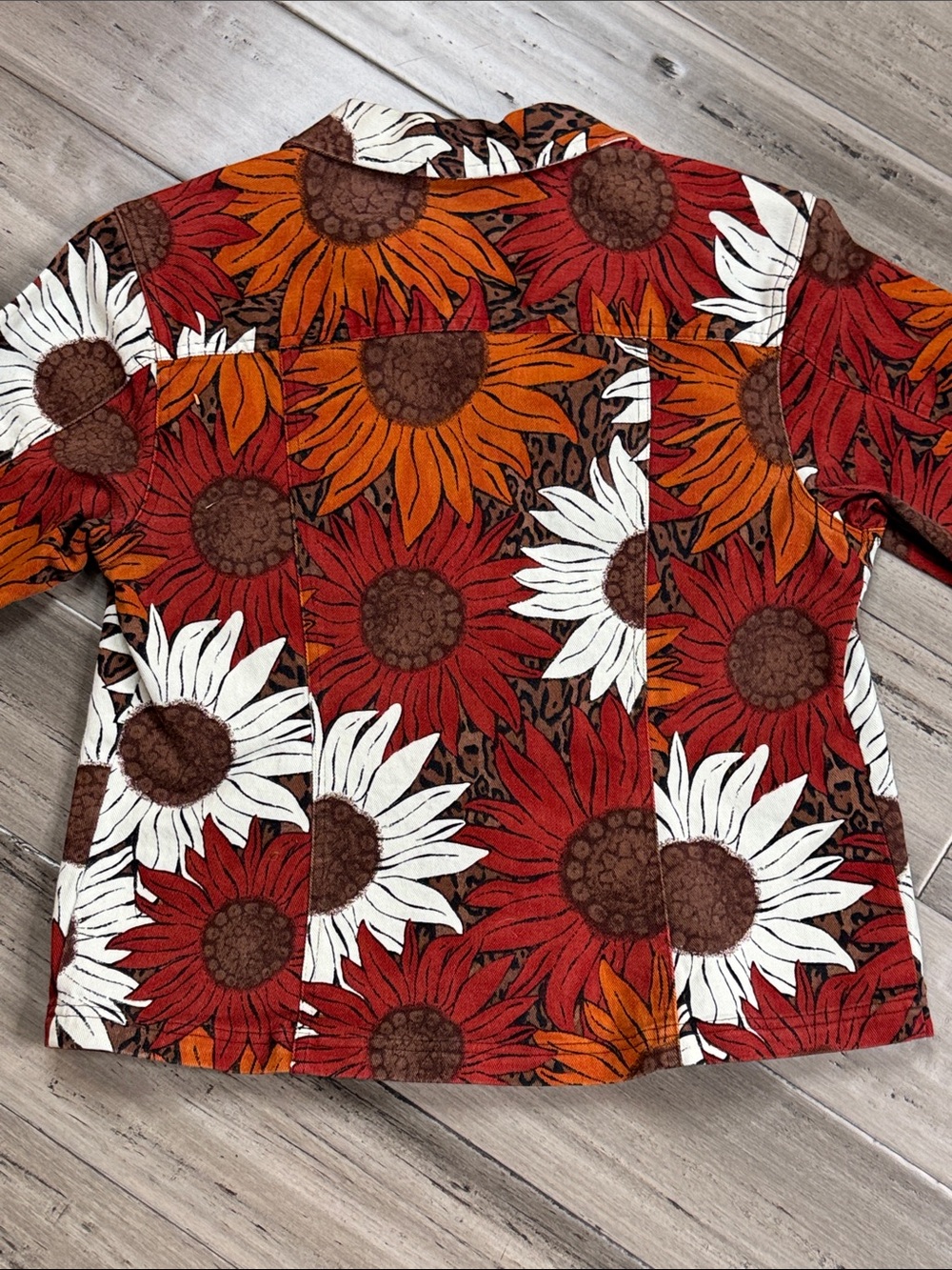 FRENCH LAUNDRY SUNFLOWER PRINT STRETCH DENIM JACKET BOHO SIZE LARGE - Picture 10 of 12